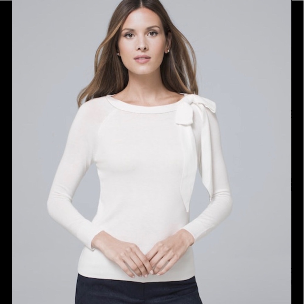 NWT - WHBM Bow-Shoulder White Sweater